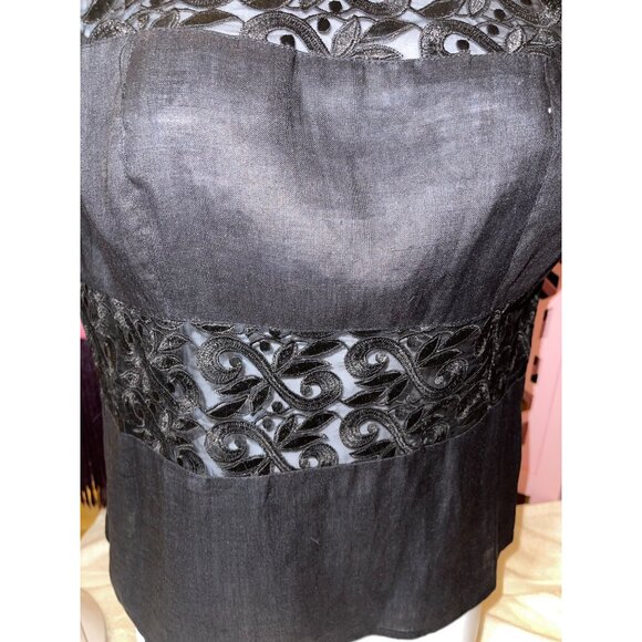 Vintage Sonya Rataly For San André Black Lace Sleeveless Blouse Linen Size 4 Top - Picture 3 of 5